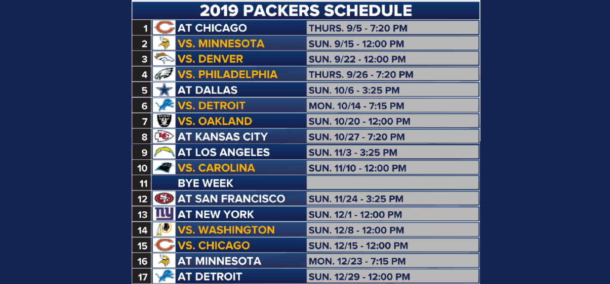 green bay packers schedule tomorrow