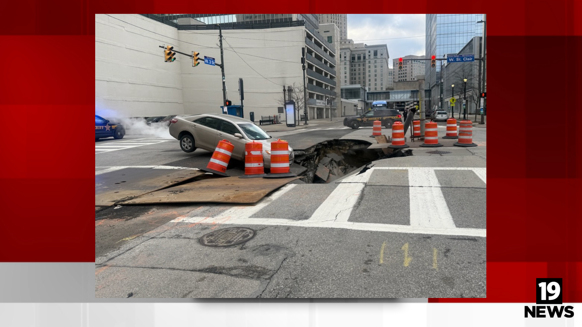 Repairs underway of massive sinkhole in downtown Cleveland