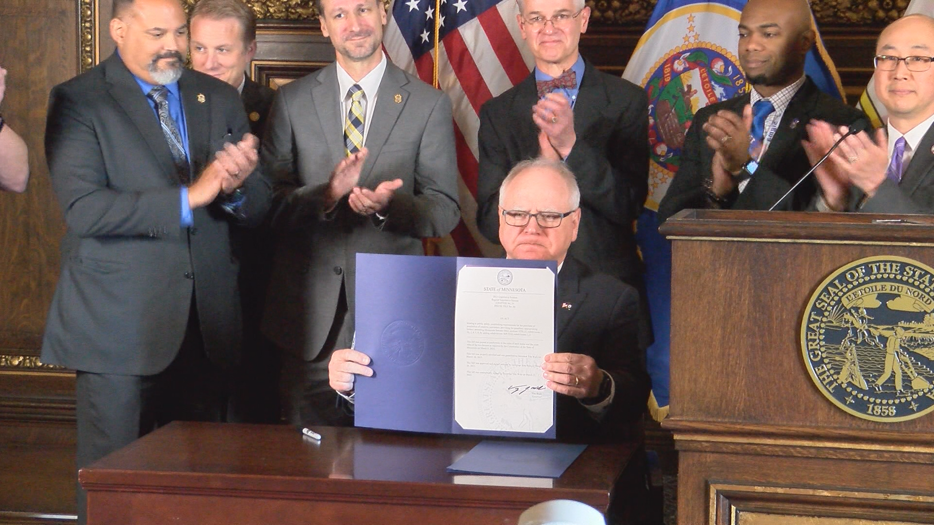 Walz signs refinery safety bill at St. Paul Pipefitters hall