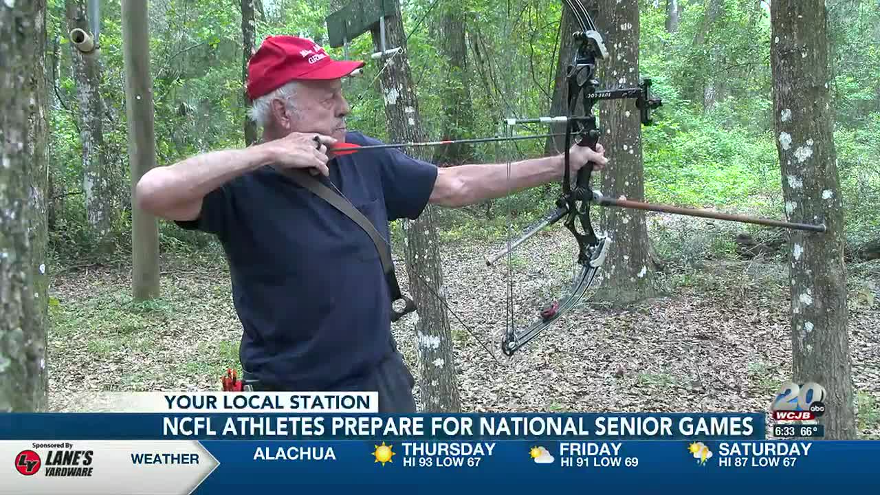 Preparing for National Senior Games: 76-year-old athlete straightens shot  for archery competition