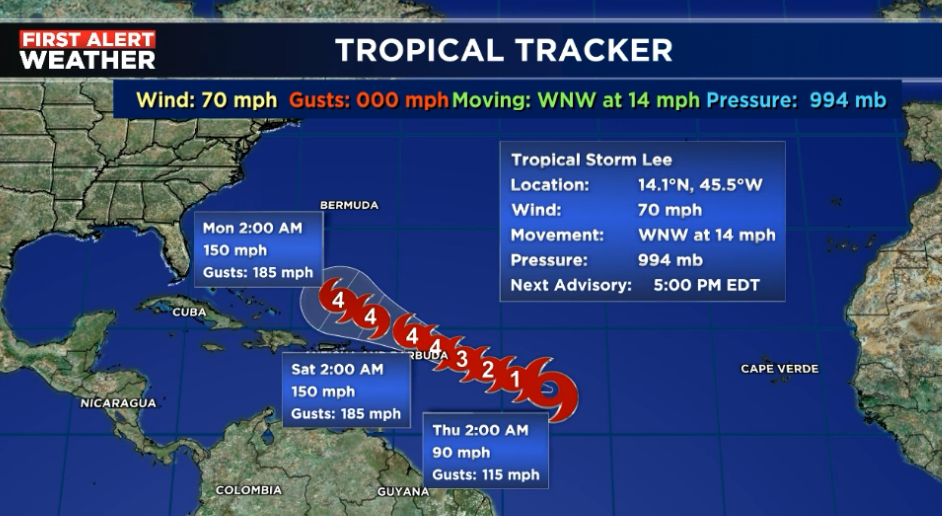 Tropical Storm Lee expected to rapidly intensify to 'extremely dangerous'  hurricane