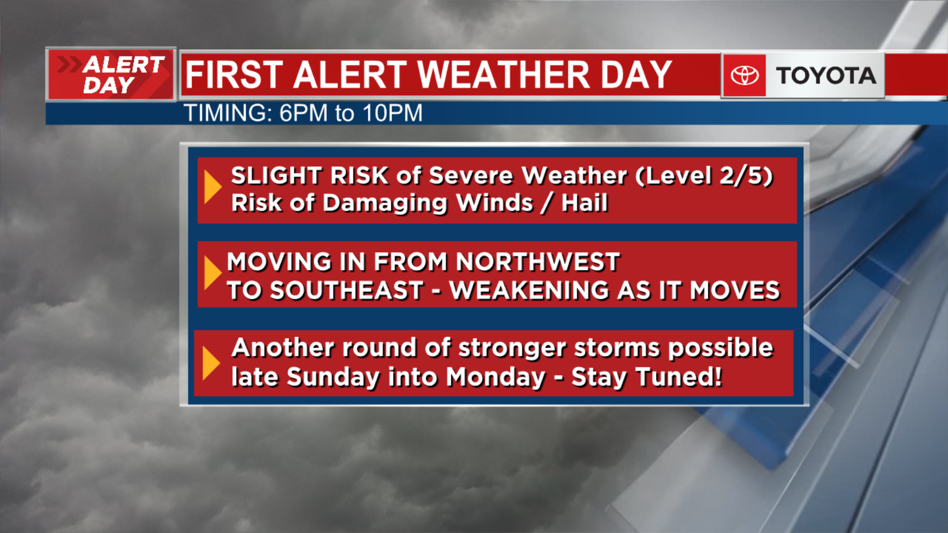 First Alert Weather Day Severe weather returns Monday