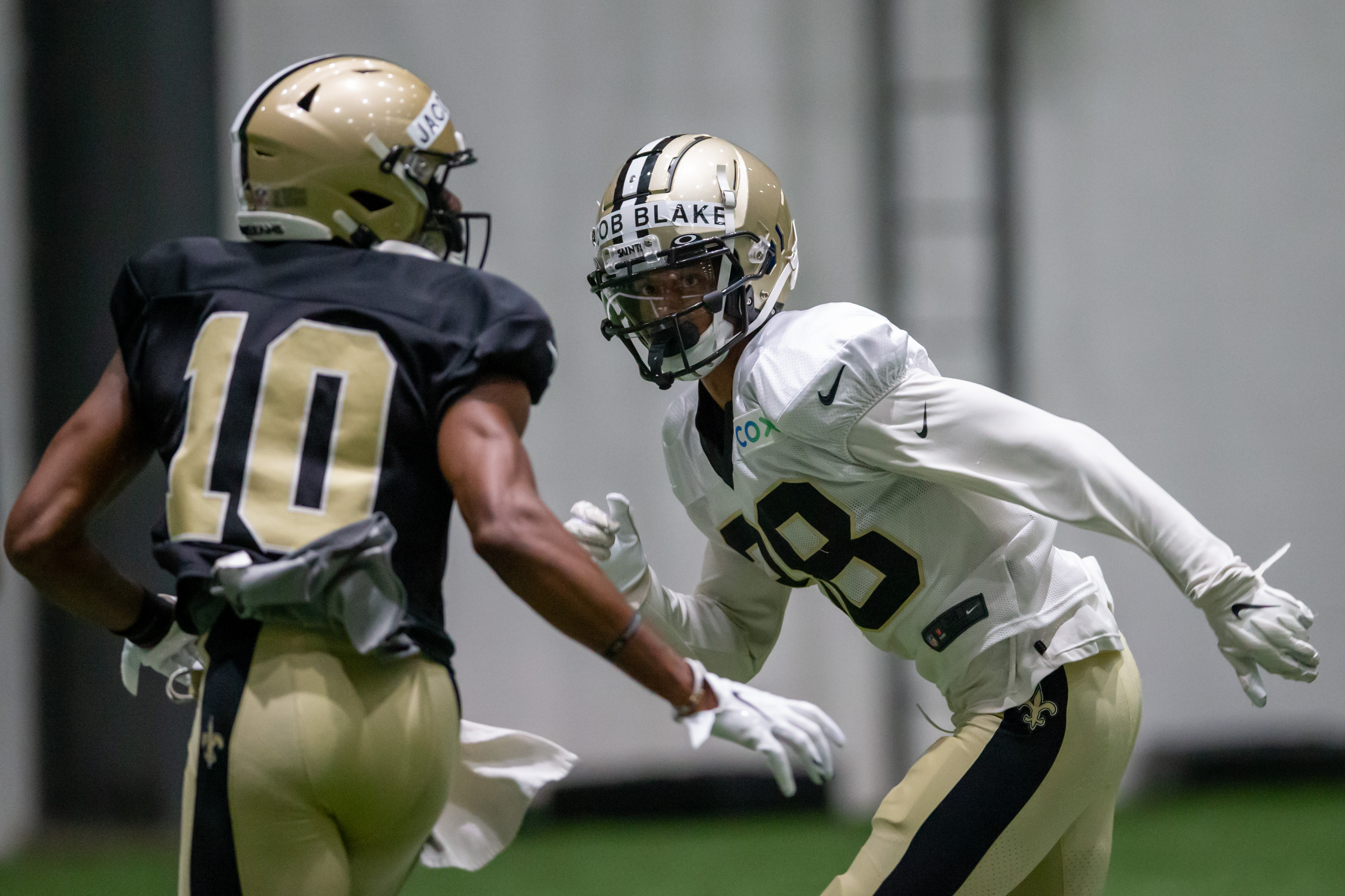 Saints hold practice with Jacob Blake's name on players' helmets