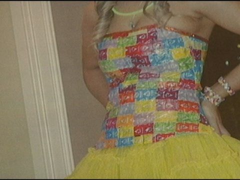 prom dress made out of starburst wrappers Woman Creates Dress Out of 10,000 Starburst Wrappers