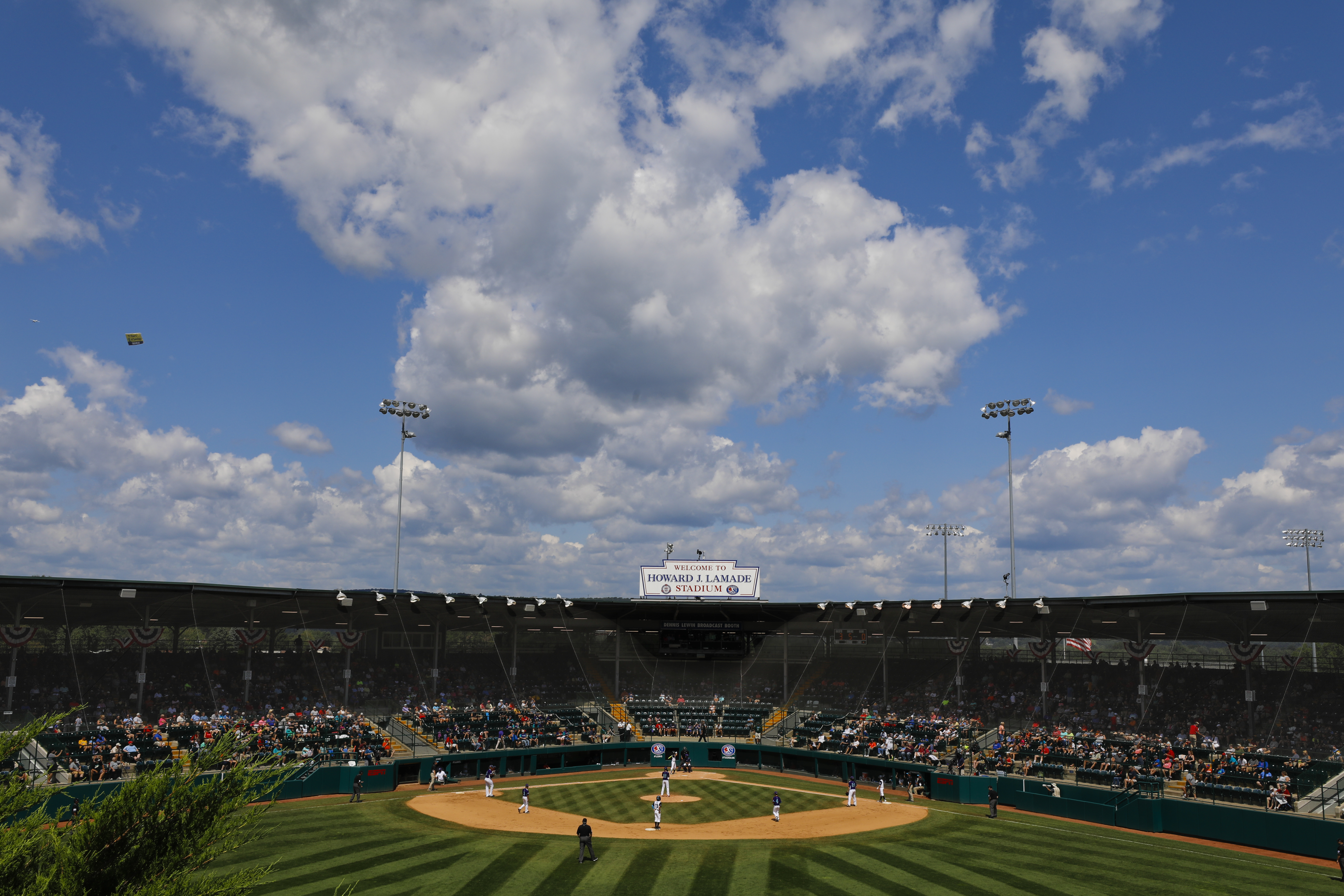 Little League fans in the stands at Lamade Stadium in South Williamsport, Pennsylvania, home of the Little League World Series