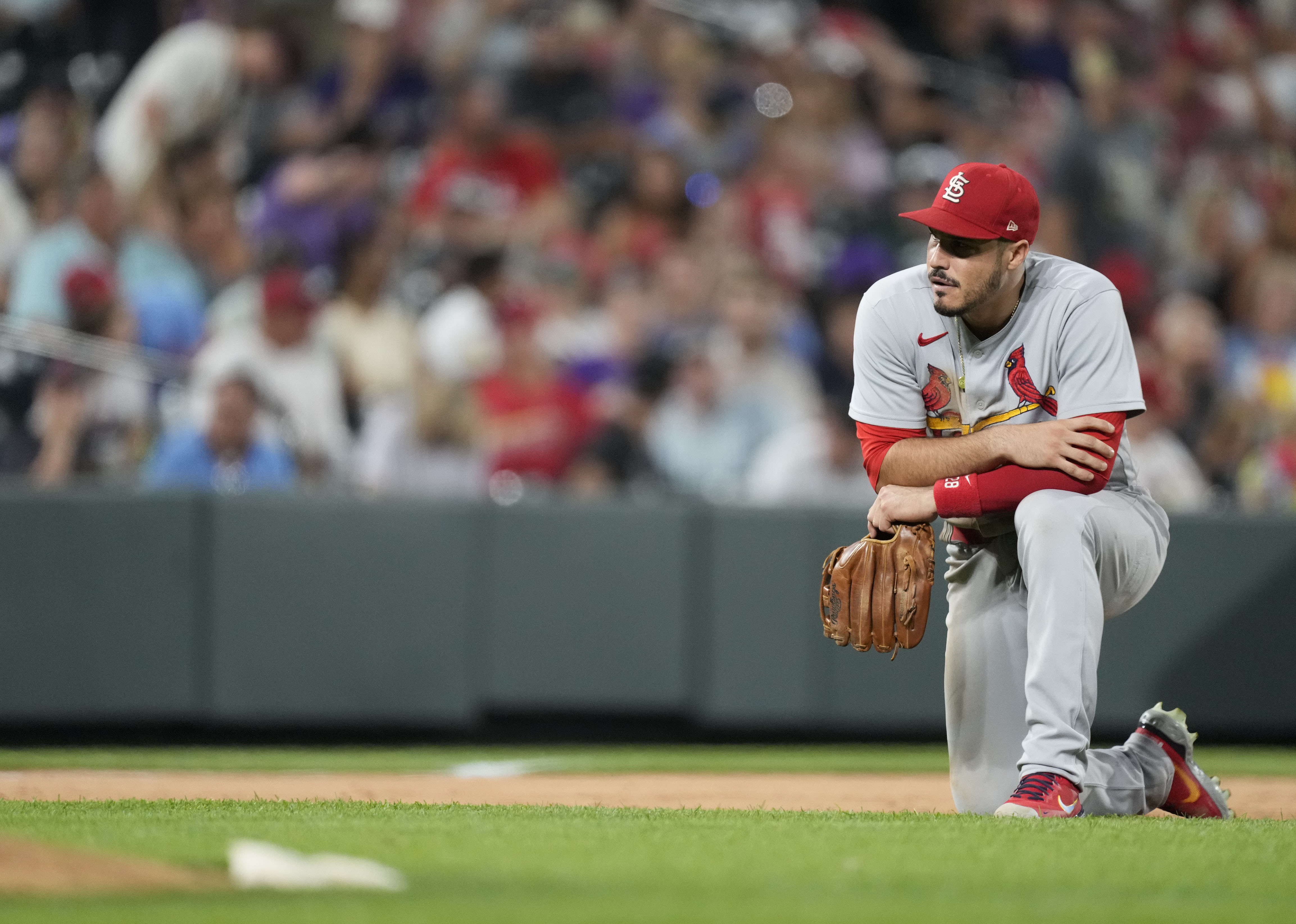 St. Louis Cardinals Albert Pujols watches a video tribute about