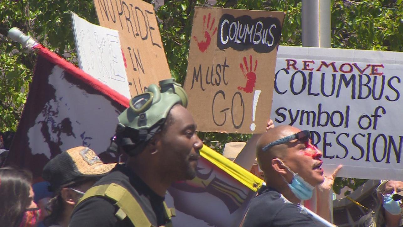 Tensions rise, arrests made during protest over Pueblo's Columbus statue