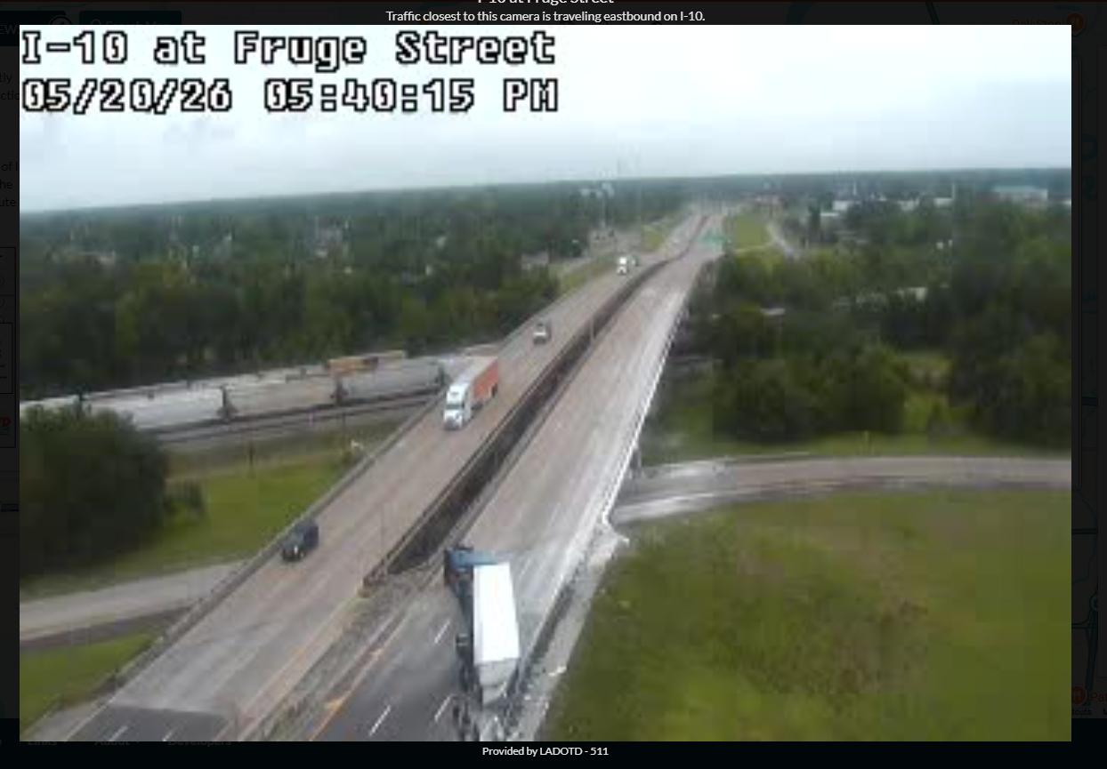 I-10 East at Fruge Street blocked by overturned 18-wheeler