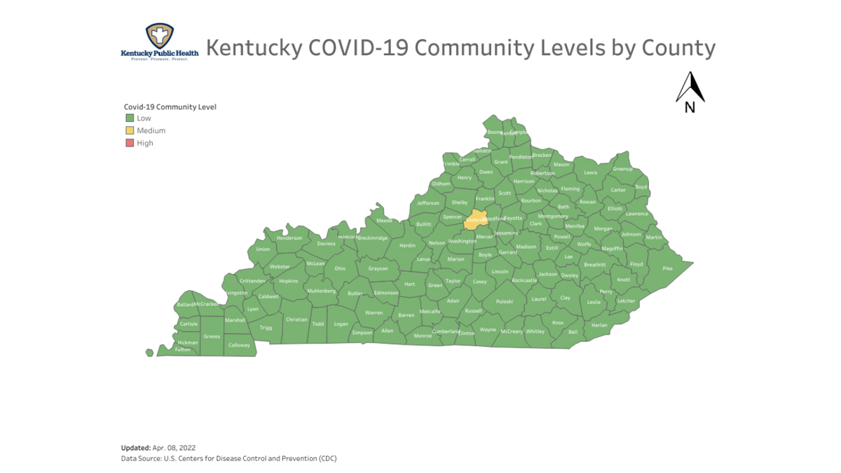 COVID in Kentucky: All but one county in the green