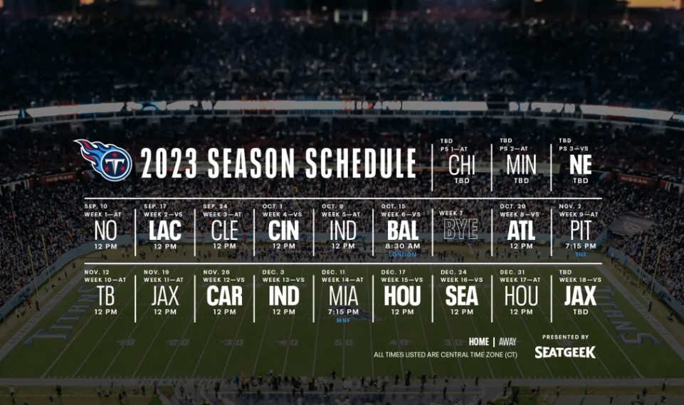 BREAKING: Titans 2022 schedule released, headlined by four primetime  matchups - Broadway Sports Media