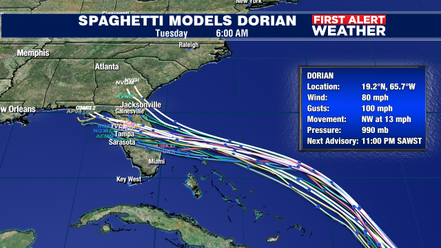 DORIAN SET TO HIT FLORIDA AS MAJOR HURRICANE WITH WINDS OVER 100 MPH