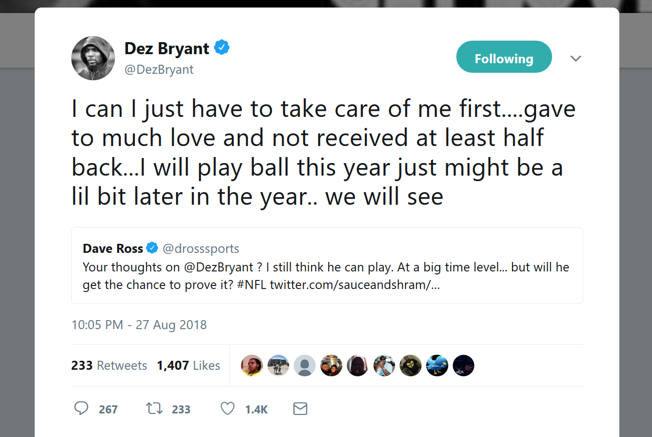 Dez Bryant might until 'a lil bit later' in year to sign with NFL team