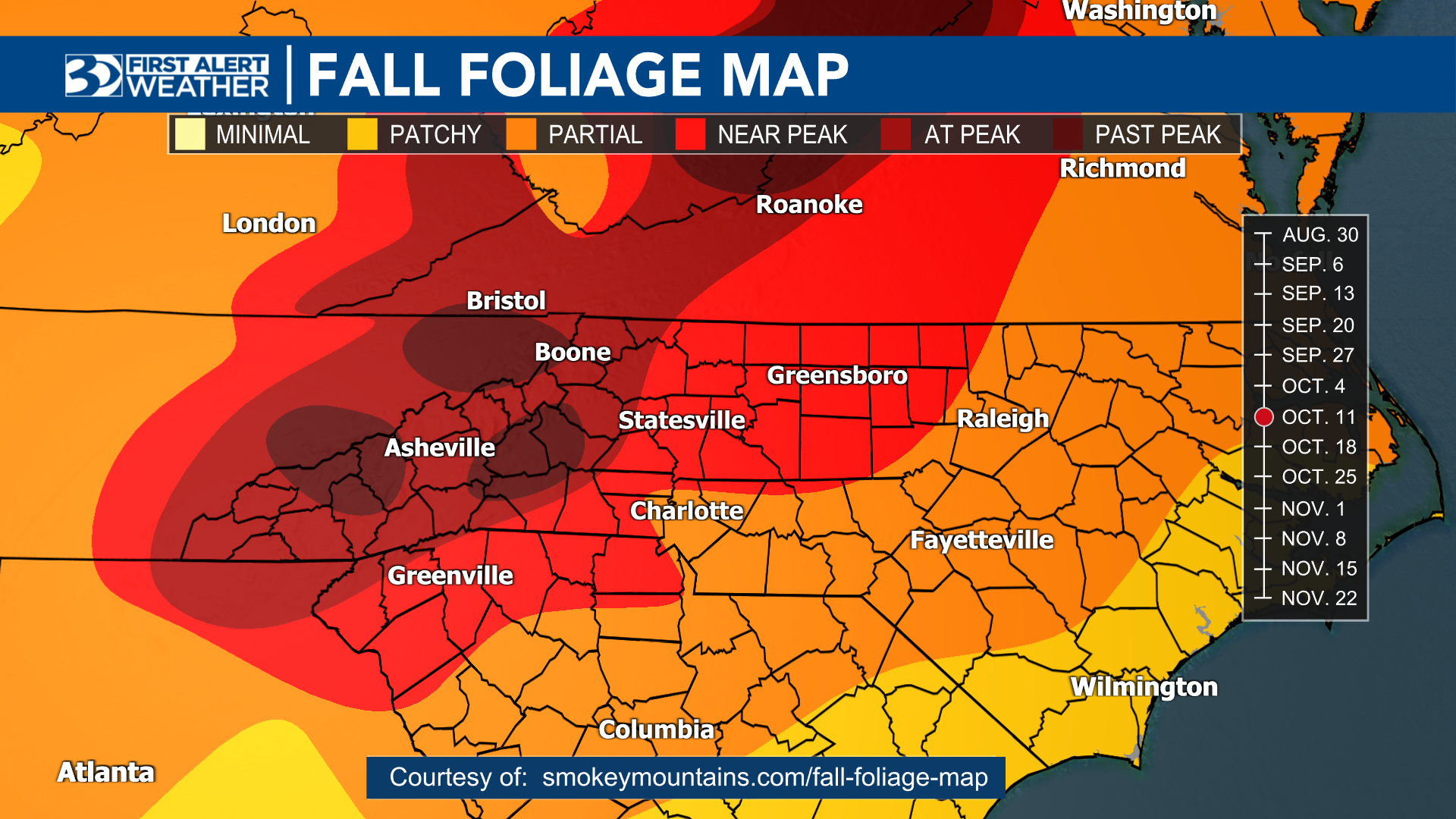 North Carolina Fall Foliage Map 2024 In India Chad Melisenda