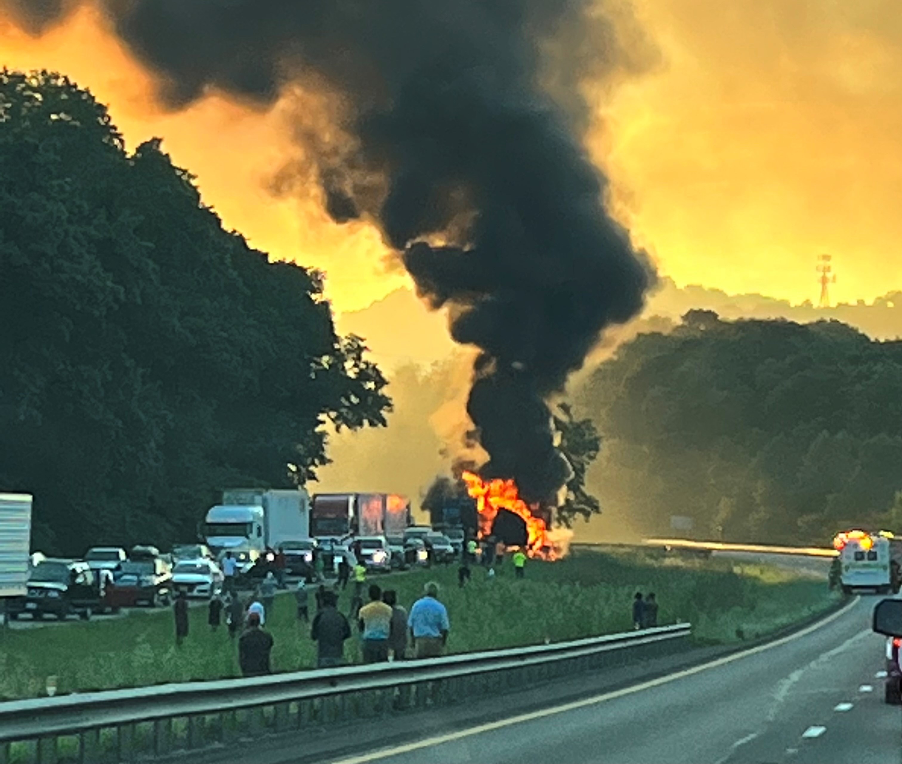 Tractor trailer fire causes traffic delays on I 81