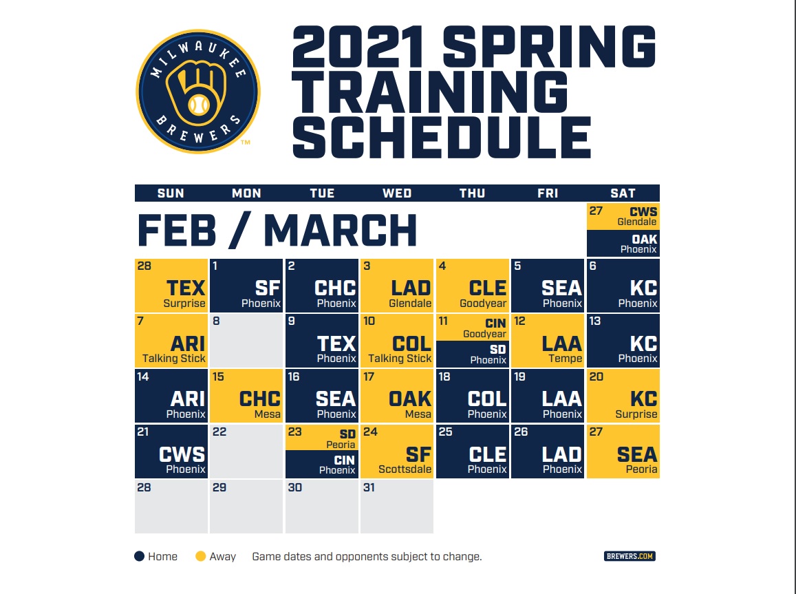 Brewers release 2021 spring training schedule