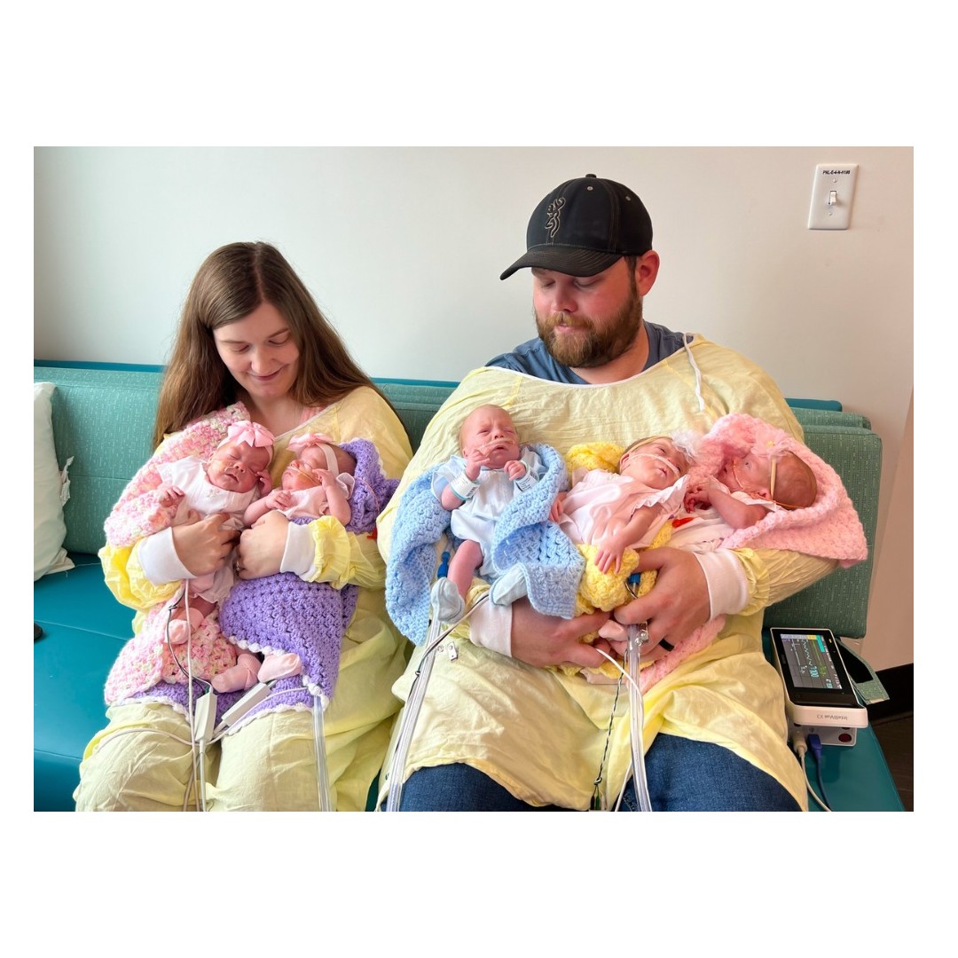 Miss. Couple Share First Photos of 2-Month-Old Quintuplets for Easter