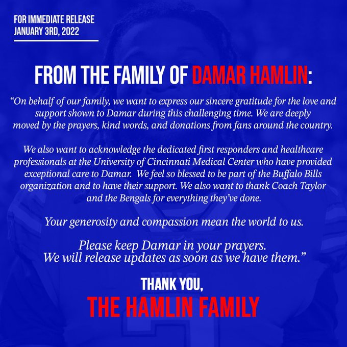 Uncle says Damar Hamlin still 'fighting,' family grateful for