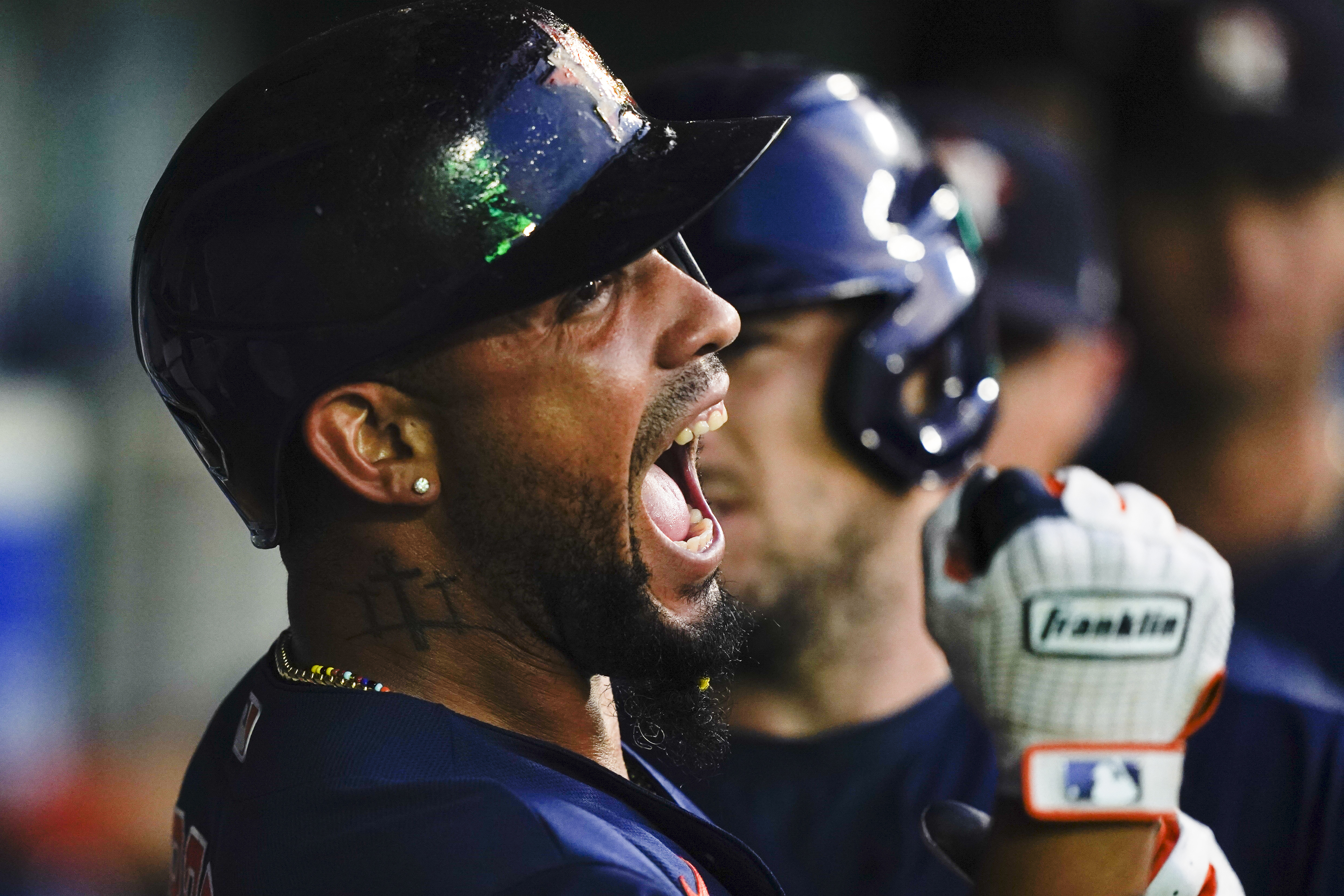 Los Angeles Angels' Mike Moustakas celebrates after hitting a three-run  home run during the seventh inning of a baseball game against the Houston  Astros, Saturday, July 15, 2023, in Anaheim, Calif. (AP