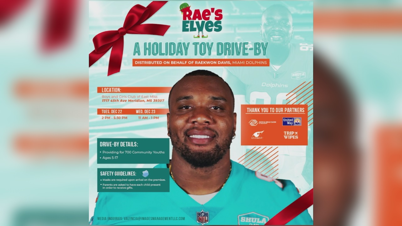 Meridian native, Miami Dolphins DL Raekwon Davis giving back to hometown  for holidays