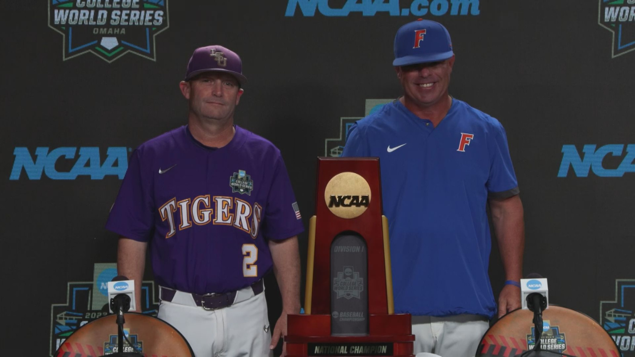 Tyrann Mathieu celebrates LSU's national baseball championship win