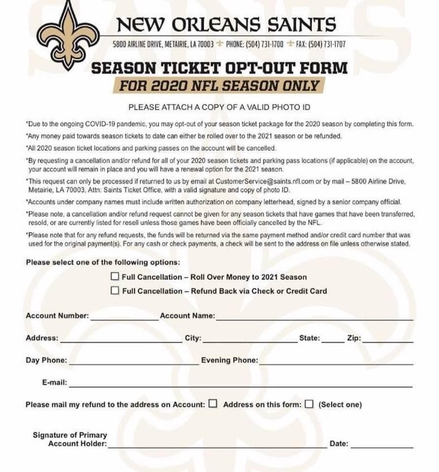 New Orleans Saints offering season ticket holders option to opt