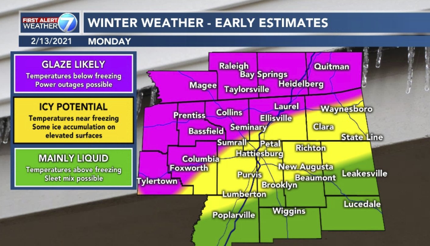 FIRST ALERT Winter Storm Warning in effect for parts of Pine Belt