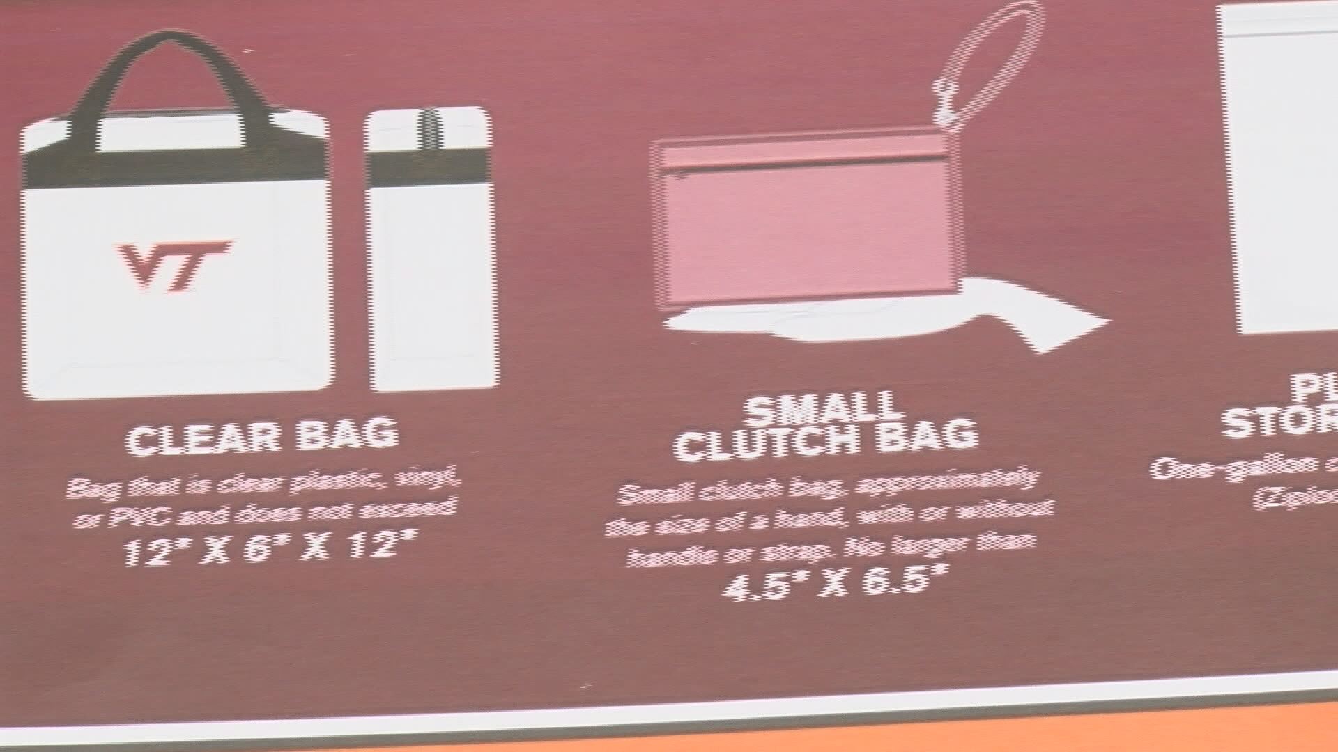 Clear bag policy reminder at Lane Stadium