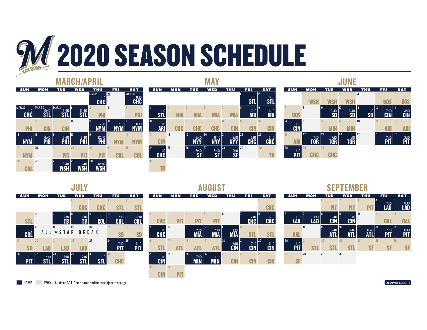 Milwaukee Brewers Schedule 2022 Pdf Brewers Unveil 2020 Regular-Season Schedule