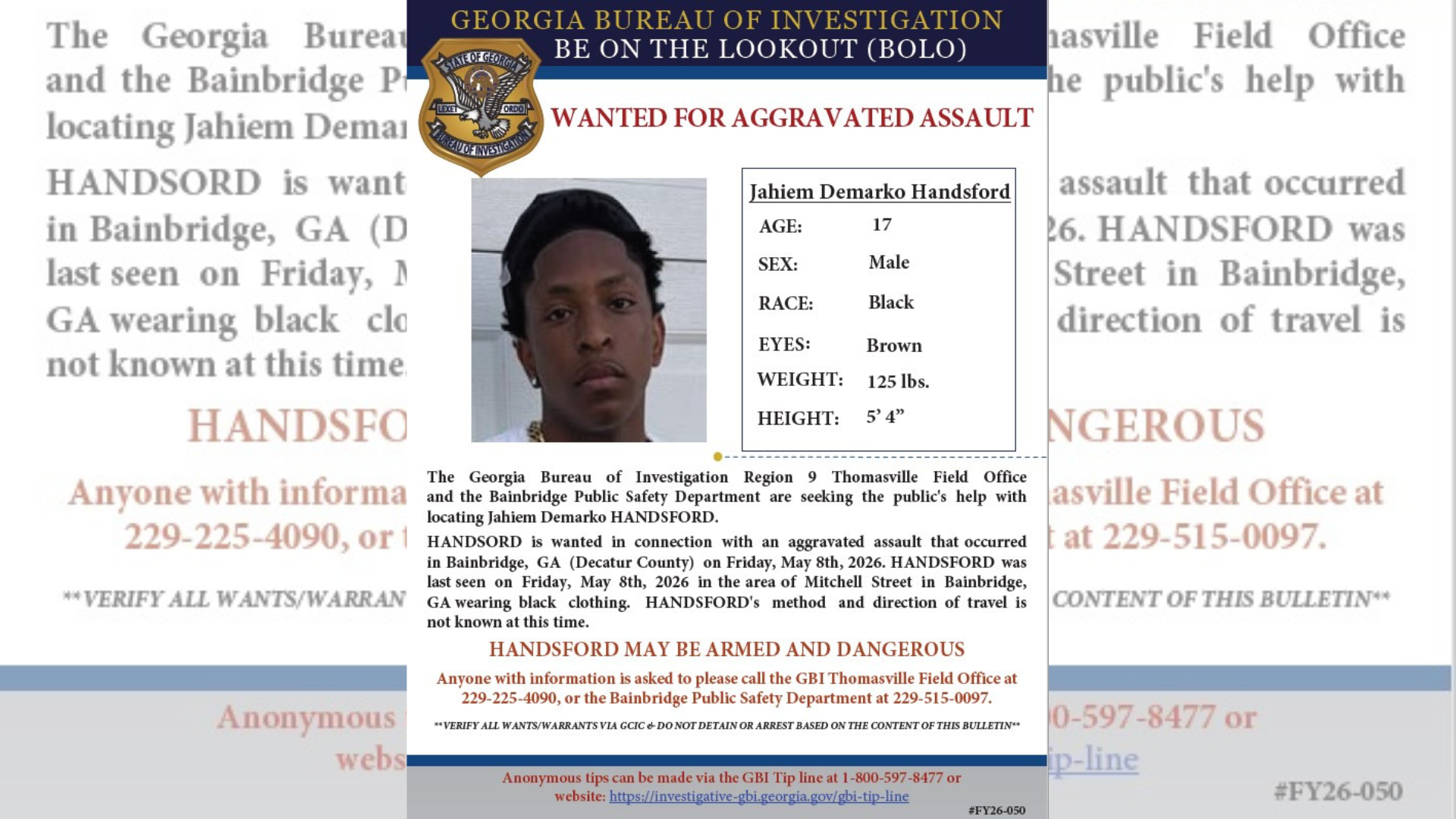 GBI seeks public's help locating teen wanted for aggravated
