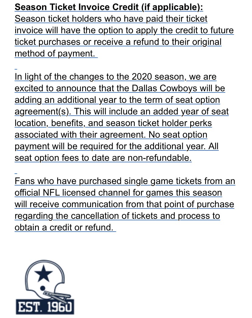 Dallas Cowboys cancel season tickets for 2020 season