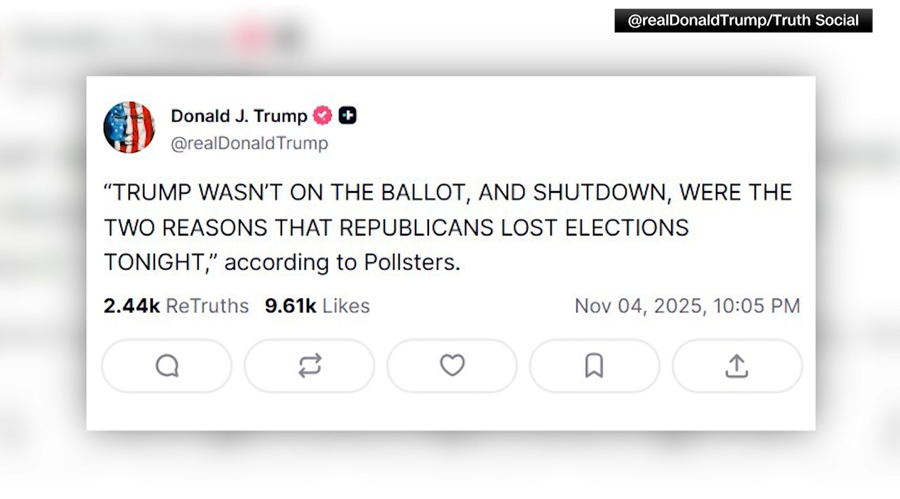Trump blames GOP election losses on government shutdown, his absence from the ballot