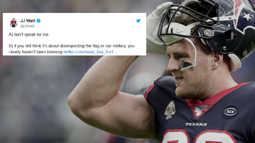 Don't speak for me:” J.J. Watt responds to Twitter user about taking a knee