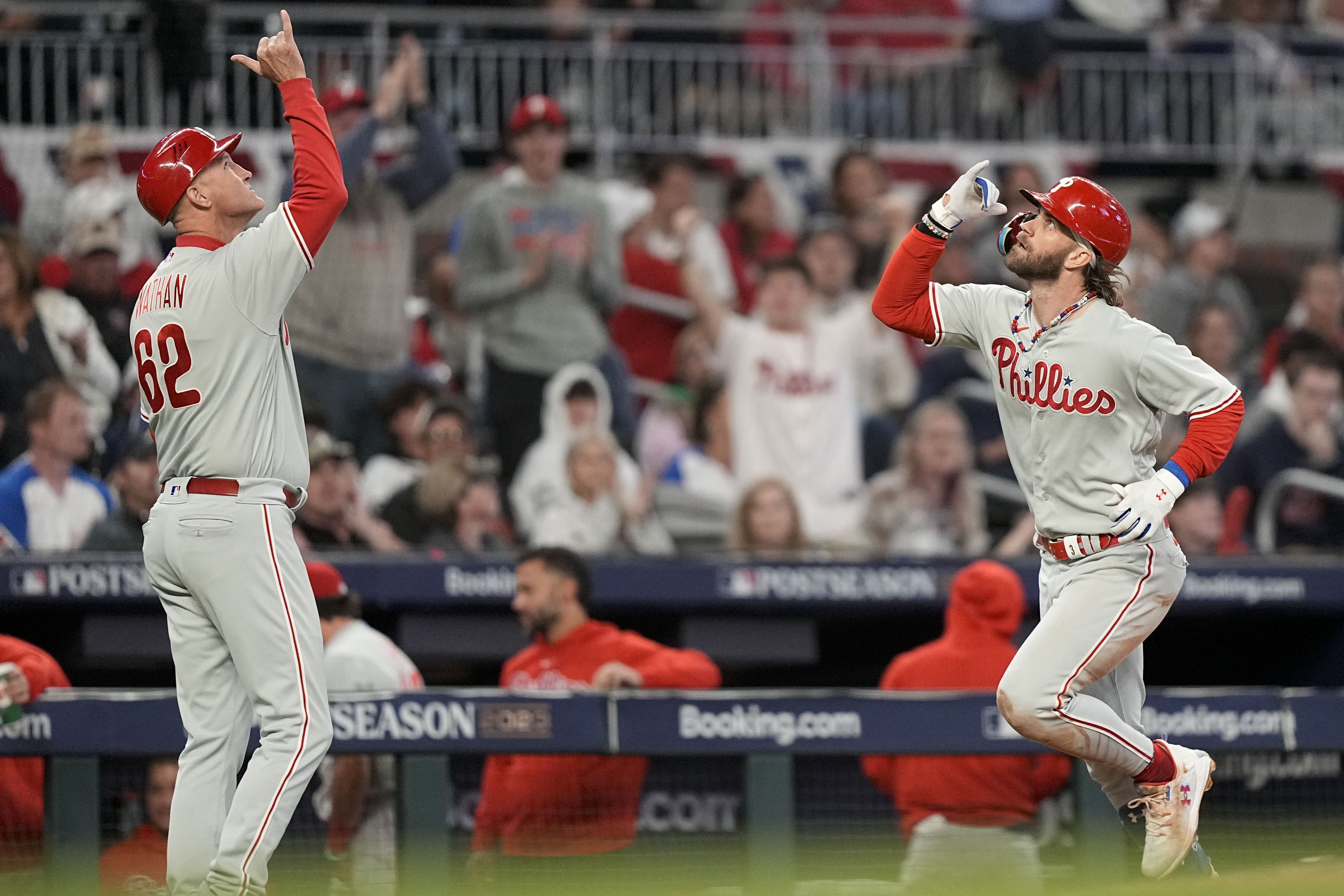 Harper homers, Phillies shut down slugging Braves 3-0 in Game 1 of NLDS