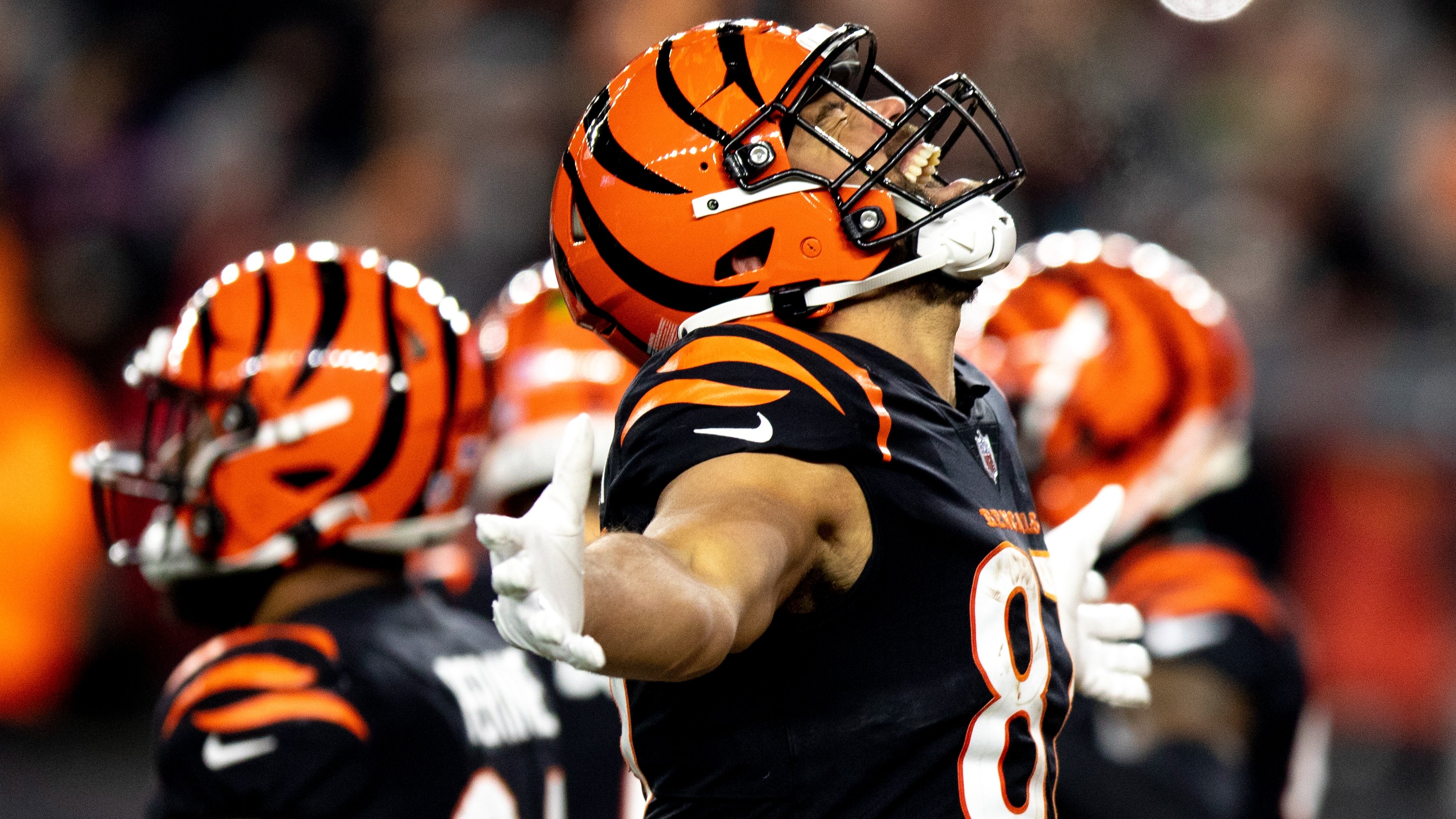 Cincinnati Bengals tight end C.J. Uzomah reacts during the Super