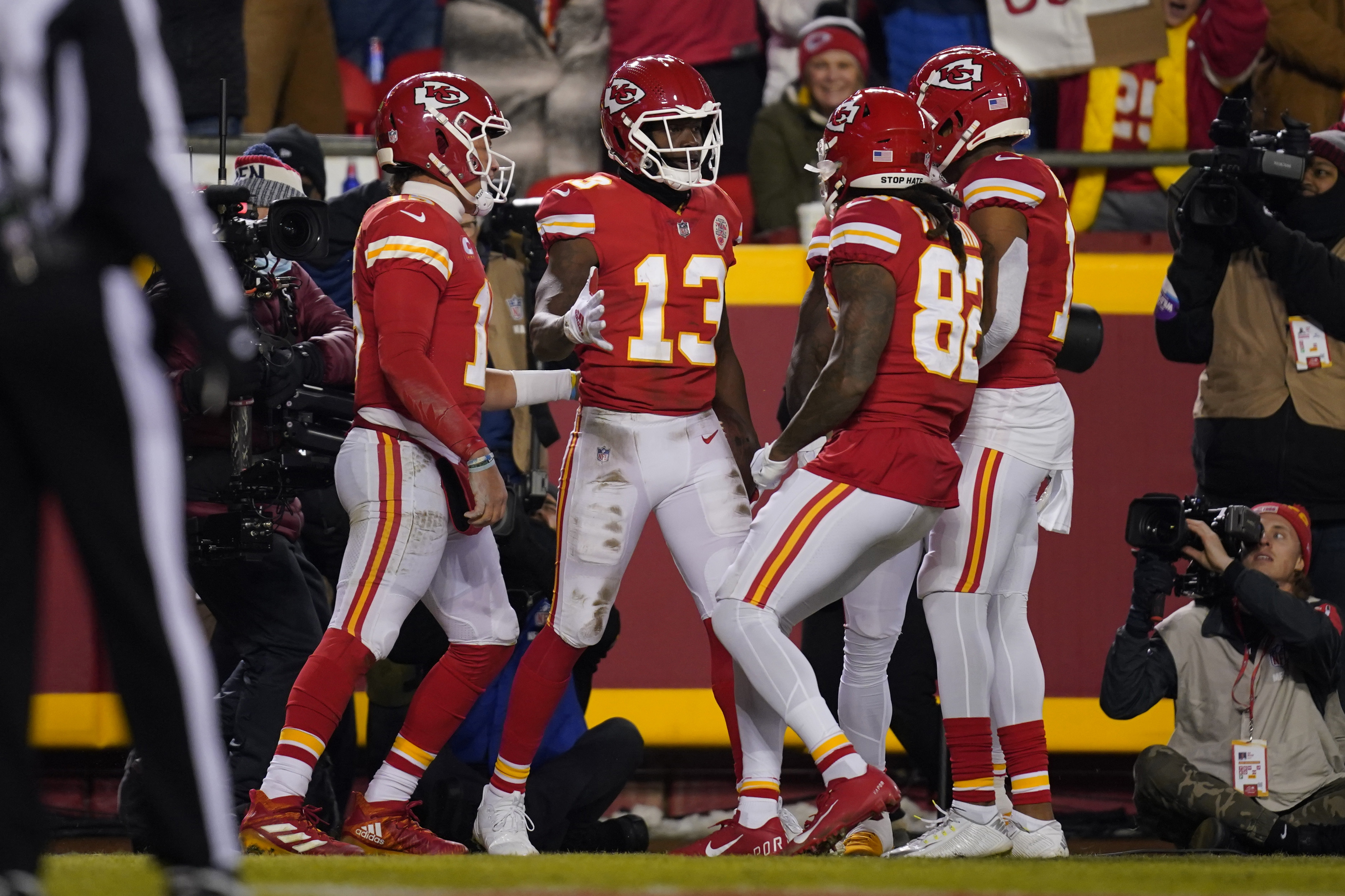 Kansas City Chiefs wide receiver Byron Pringle (13) runs down