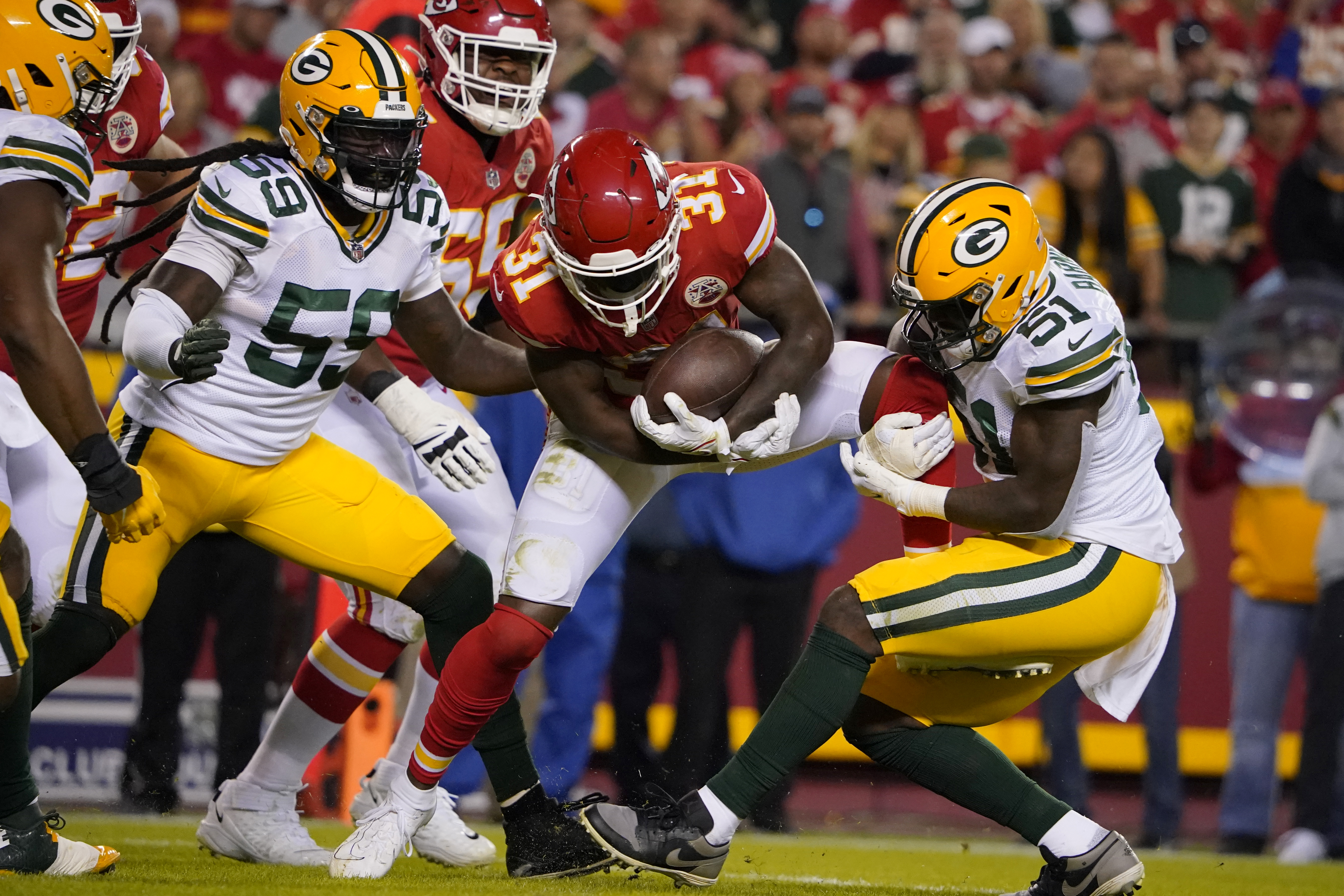 Green Bay Packers inside linebacker Krys Barnes (51) celebrates