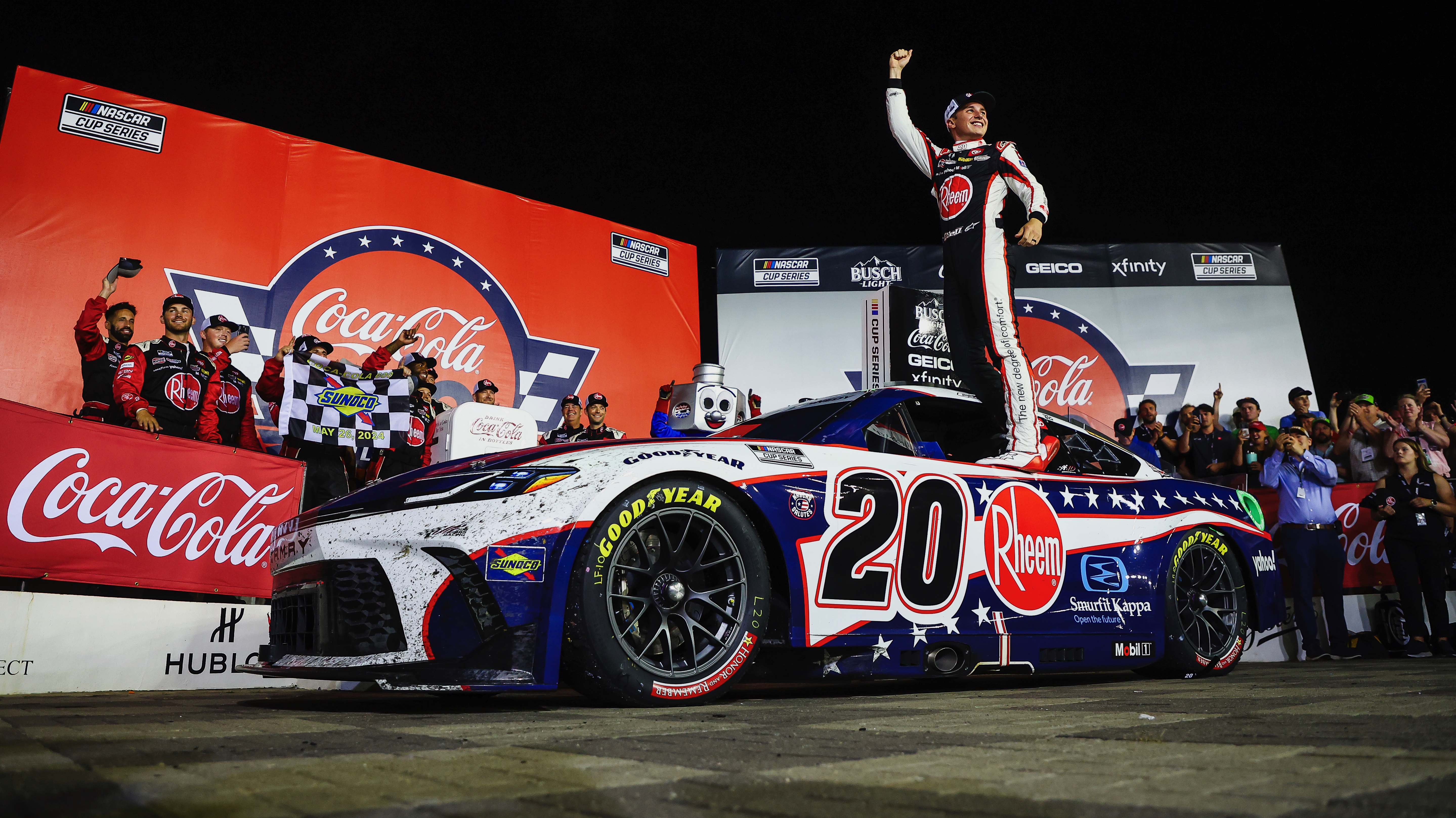Bell wins rain-shortened Coca-Cola 600, Larson unable to race