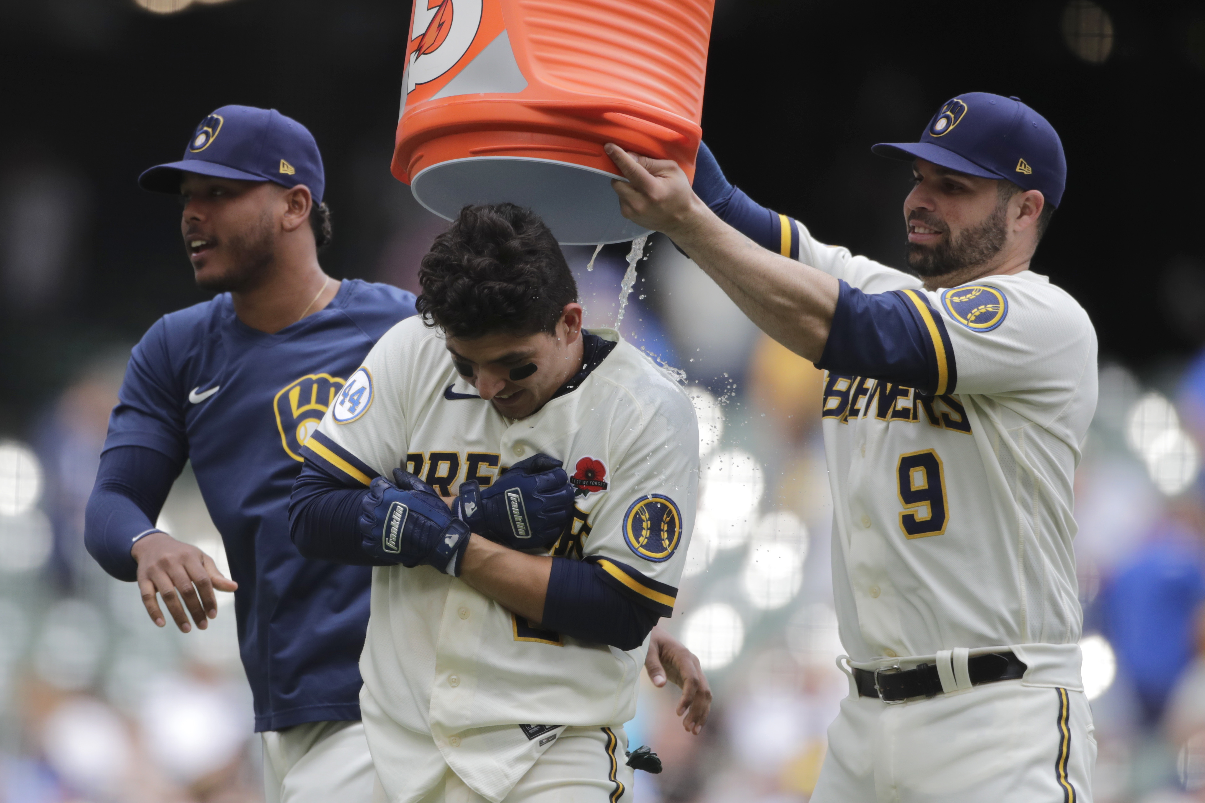 Luis Urias of the Milwaukee Brewers on the dugout step against the News  Photo - Getty Images