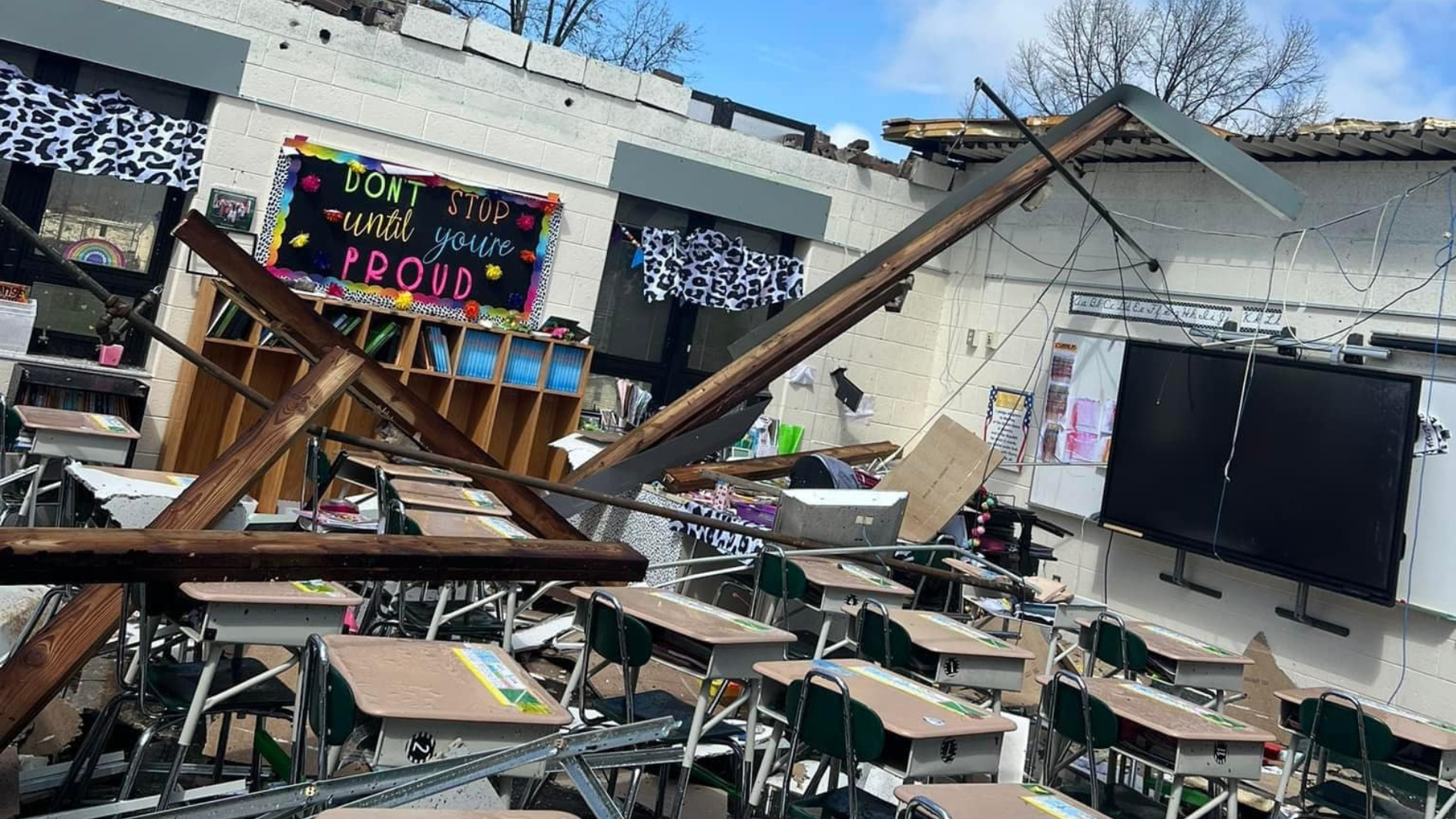 Student shares reaction after weather rips off part of school roof