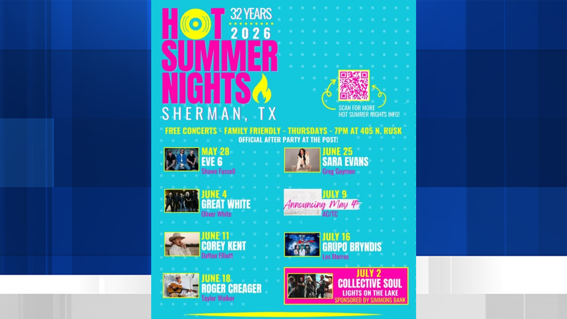 Lineup revealed for Sherman's Hot Summer Nights