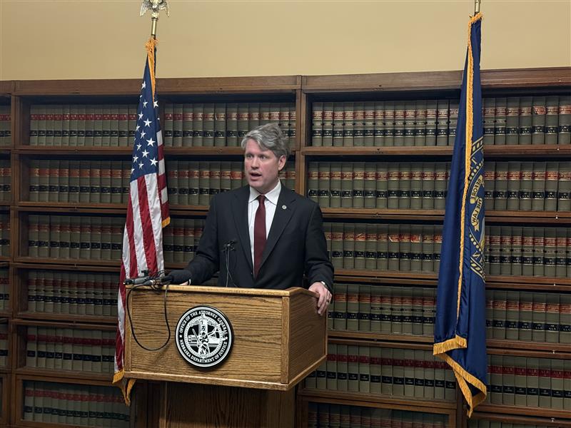 Nebraska Attorney General Mike Hilgers speaks at a press conference announcing the state lawsuit against Roblox over child exploitation and the 764 network
