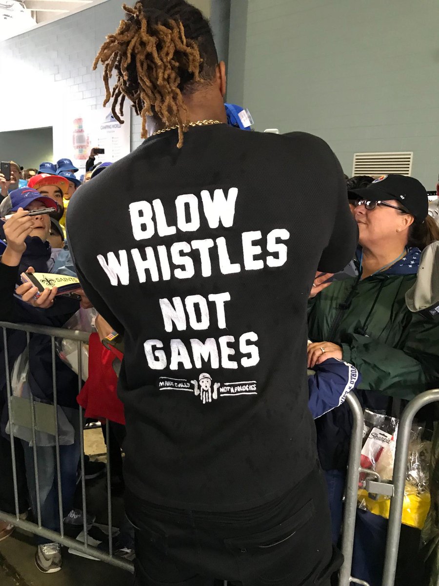 Saints DE Cameron Jordan wore a 'Blow Whistles Not Games' shirt to