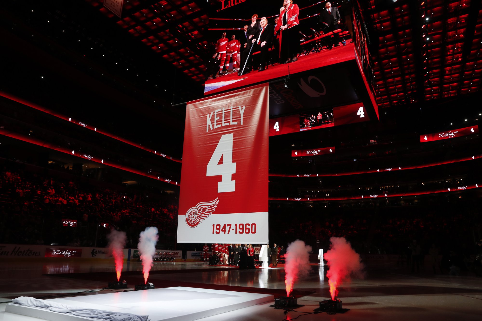 The retired numbers of former Detroit Red Wings players Gordie