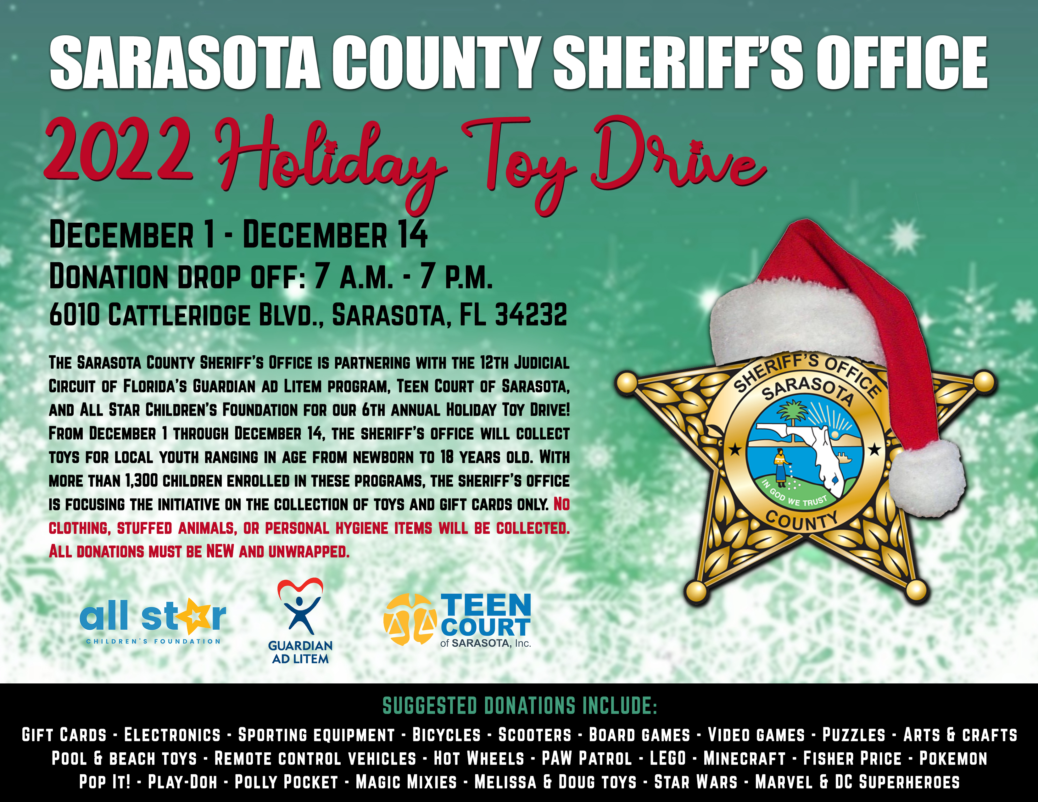 Sarasota County Sheriff's Office Announces Holiday Toy Drive
