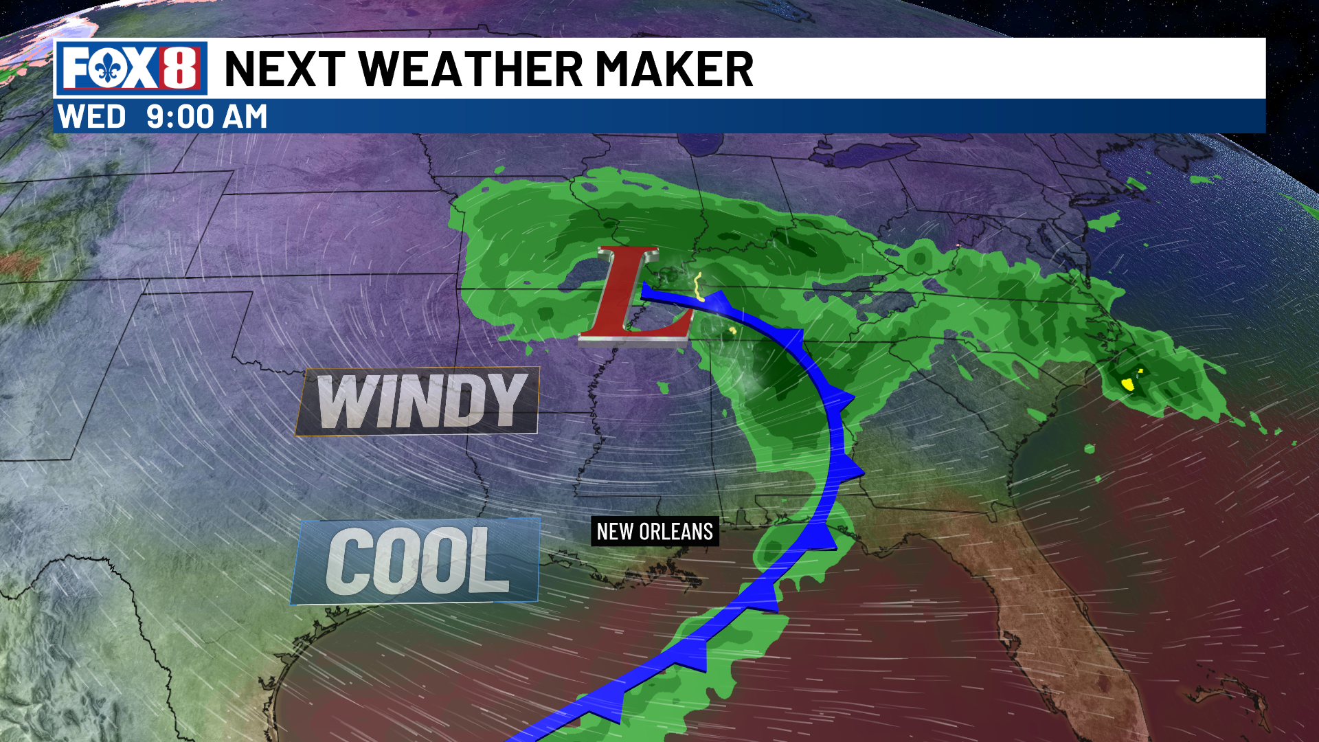 A strong cold front arrives this week, which will bring a steep