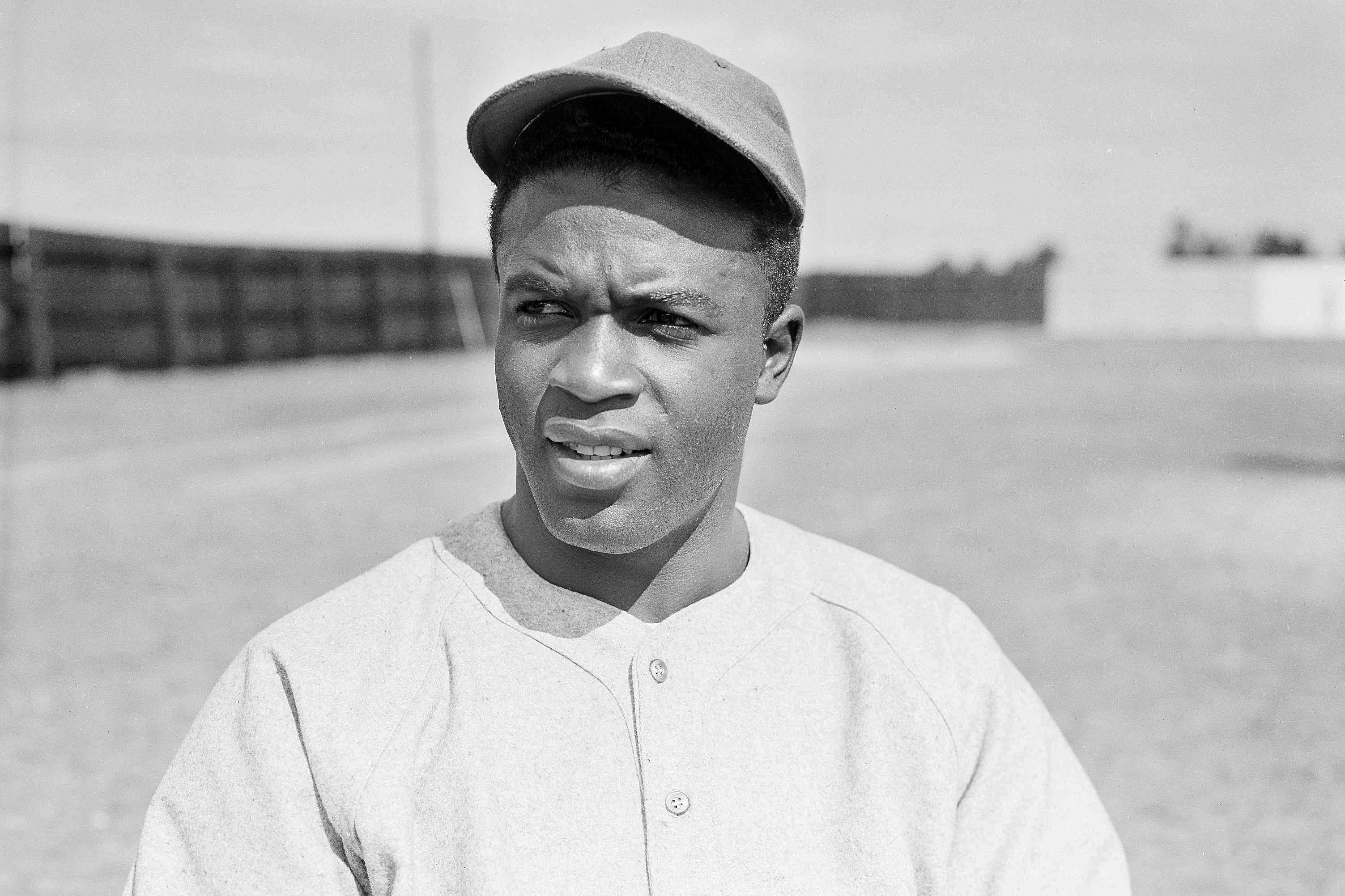 Jackie Robinson, who signed a contract with Montreal of the International  League today, October 23, 1945, is shown in the uniform of the Kansas City  Monarchs, Negro League team, with which he