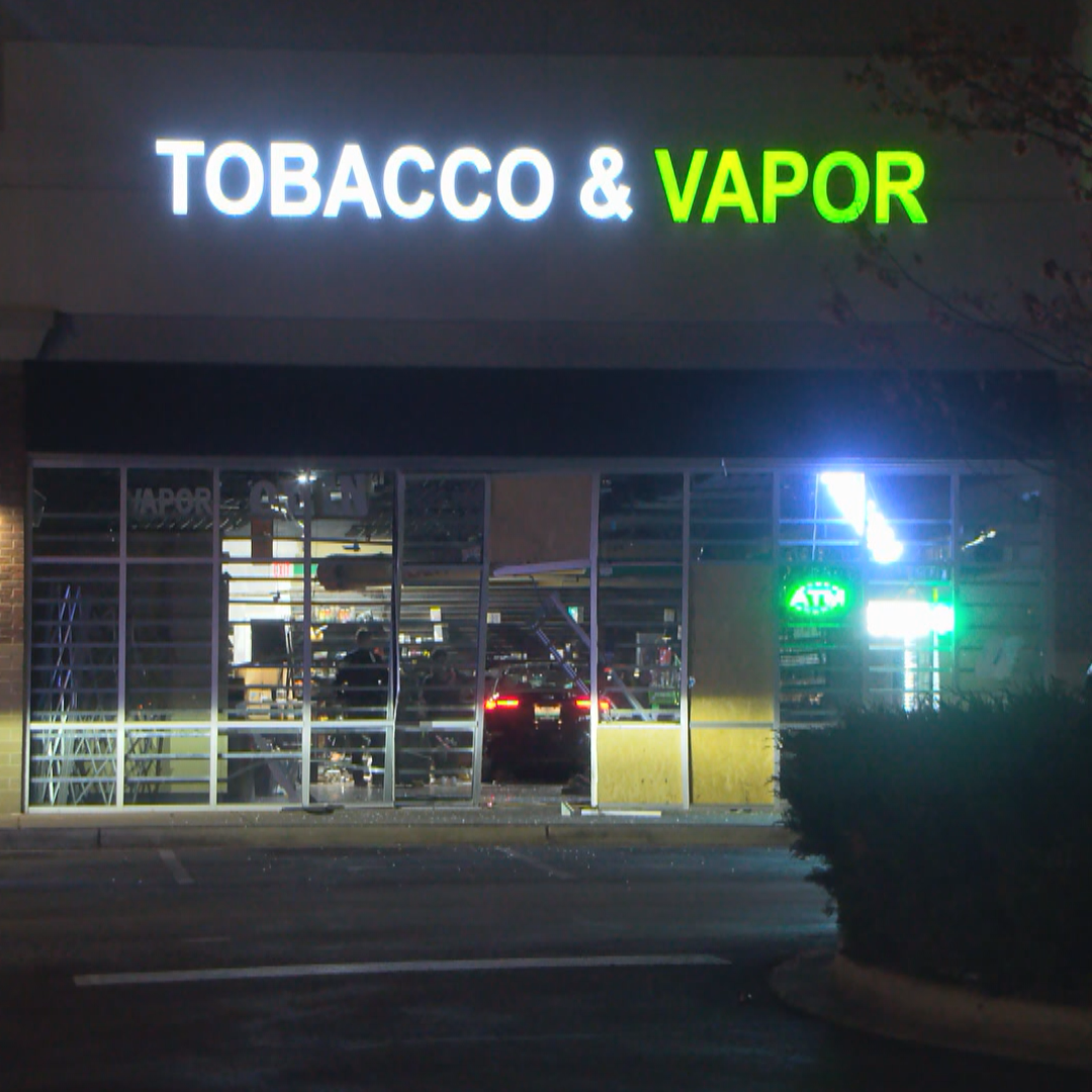 nc tobacco and vapor PHOTOS: Stolen car intentionally crashed into Charlotte vape shop, source  says