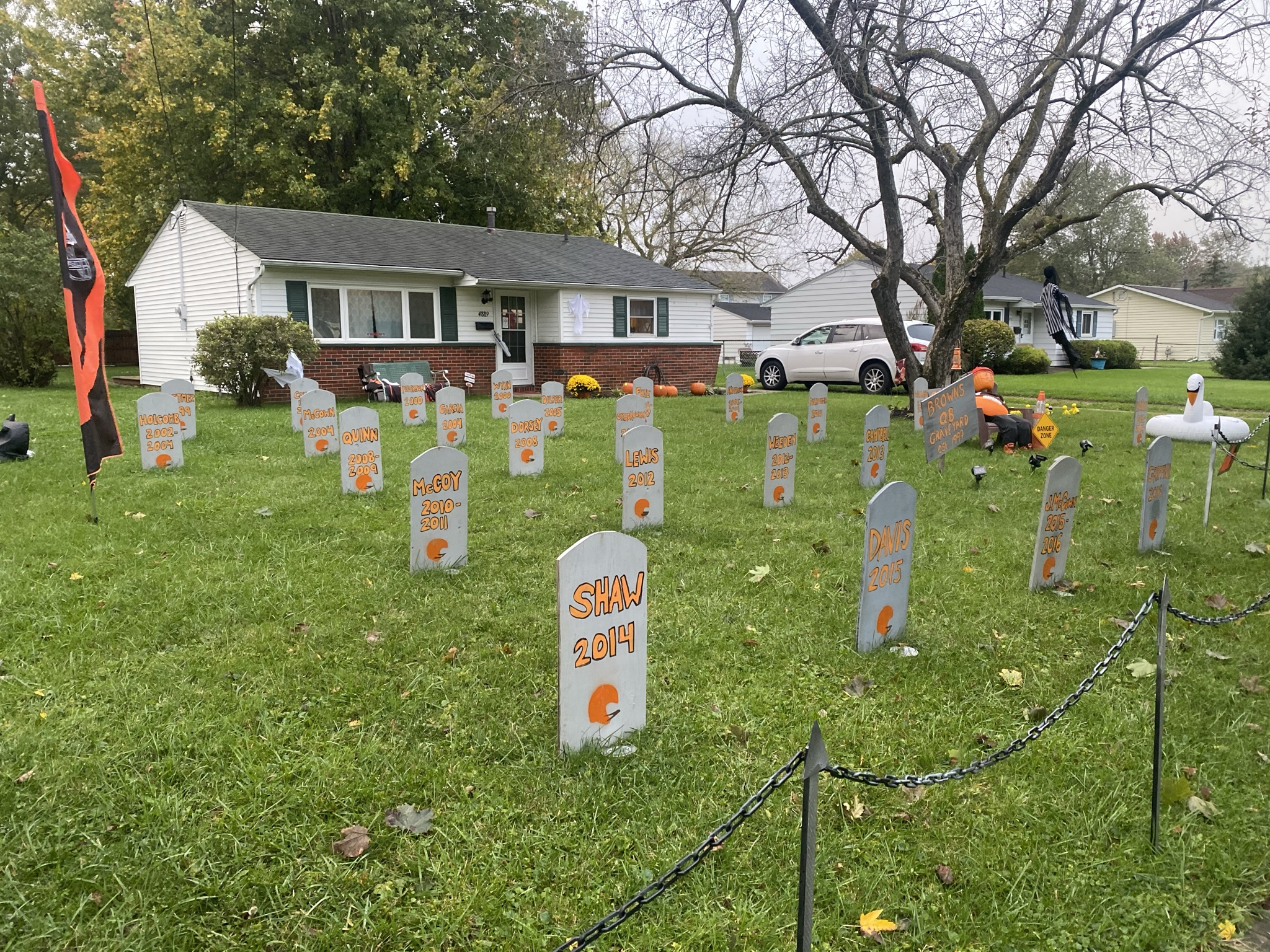 North Ridgeville Halloween display: Cleveland Brown graveyard