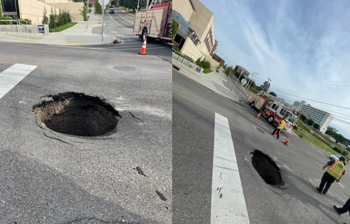 Sinkhole shuts down roadway in Clarksville