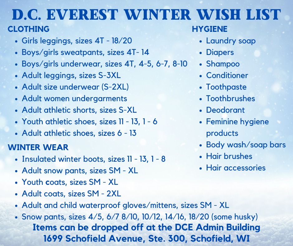 D.C. Everest School District seeks items for their Winter Wish